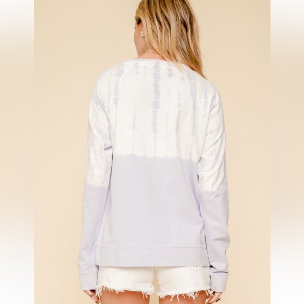 135. Sweatshirt Cotton Tie Dye Lavender Blue Lightweight Top Summer Vacation NEW - Picture 2 of 5
